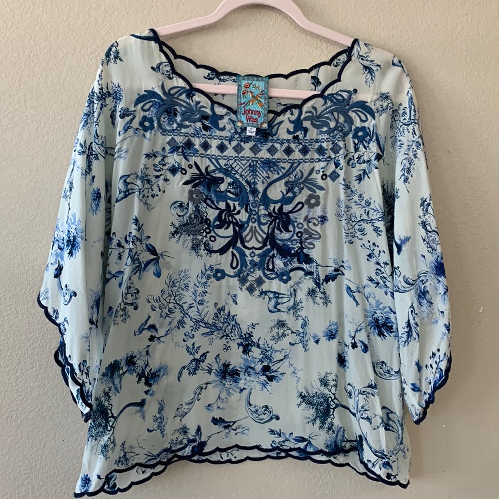 Johnny Was silk top with embroidery